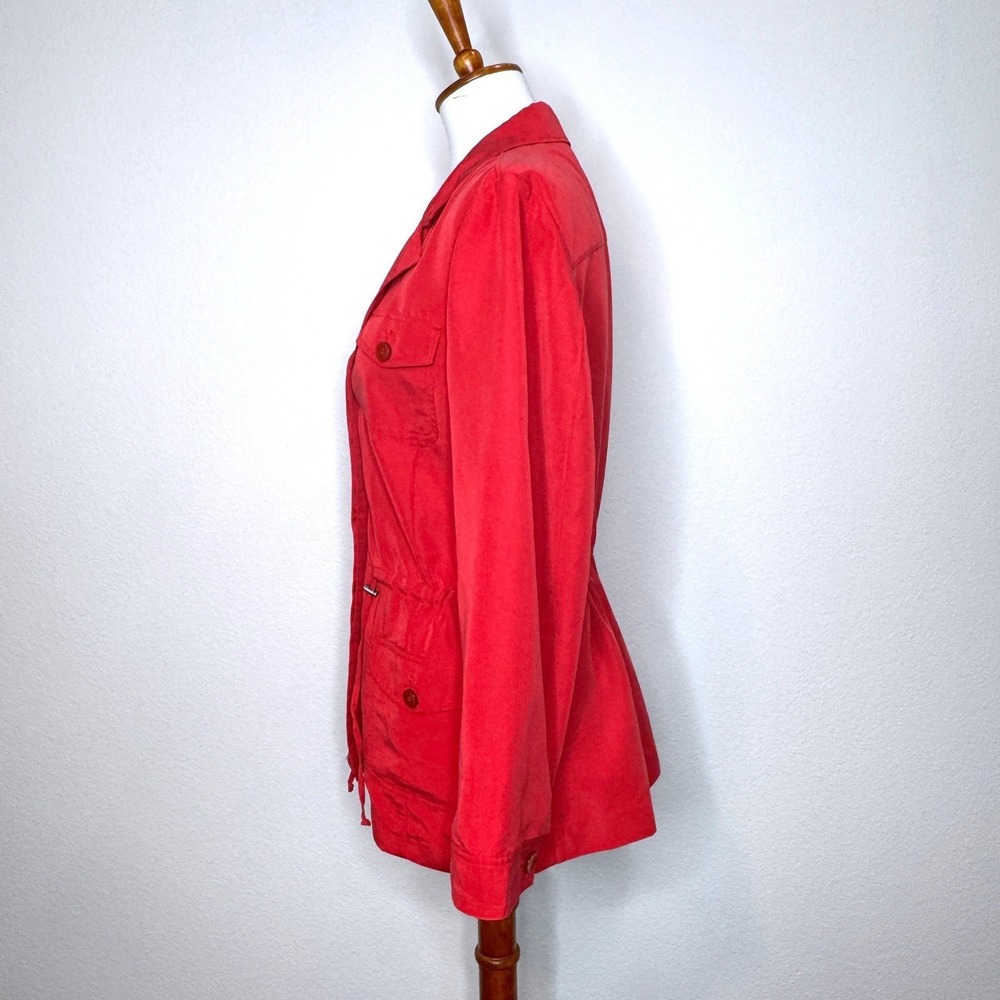 CHICOS Lightweight Button Up Jacket Sz 2 LG‎ Red Pockets Drawstring Waist Travel - Picture 6 of 9